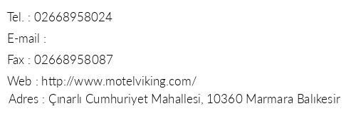 Viking Motel Marmara Adas telefon numaralar, faks, e-mail, posta adresi ve iletiim bilgileri